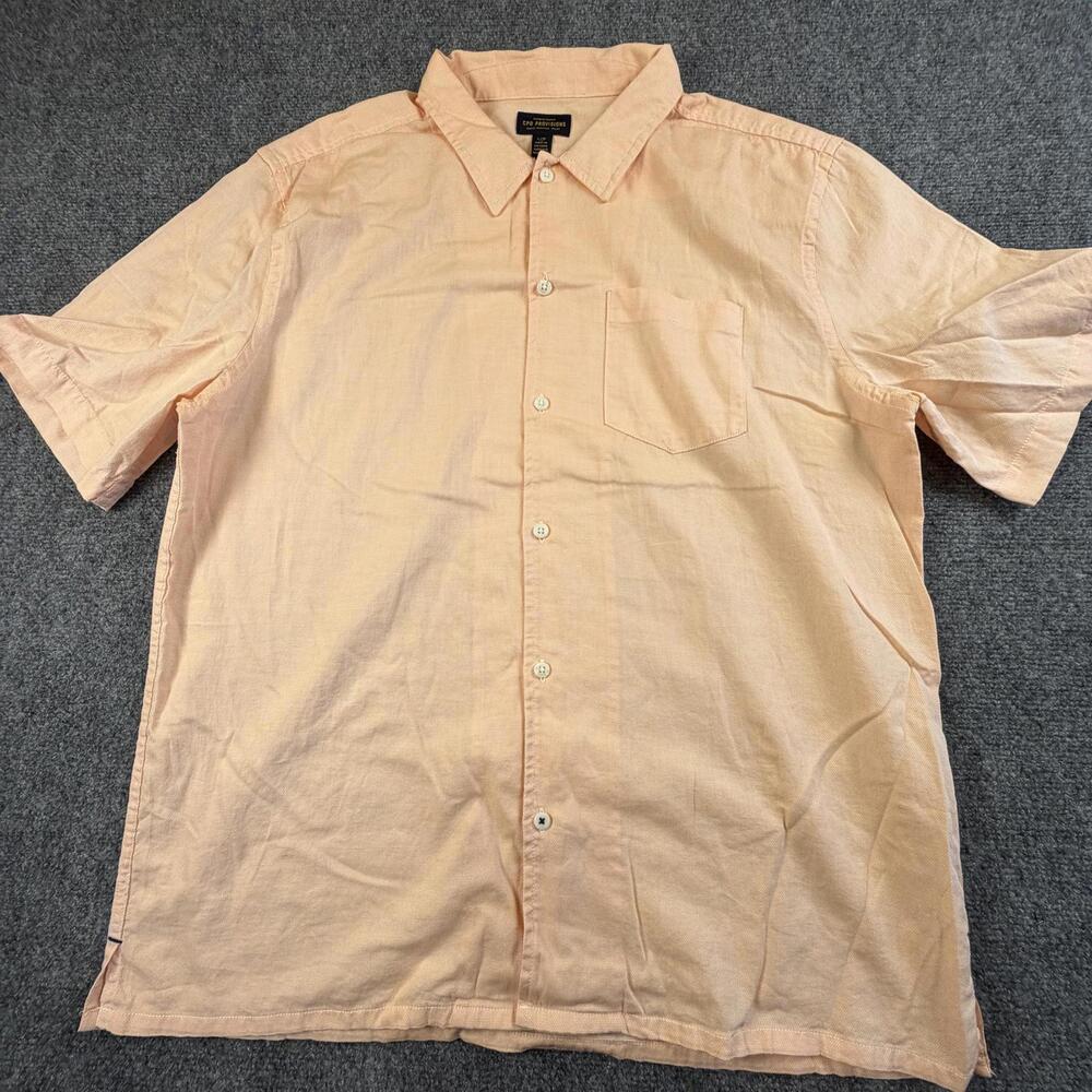 CPO Provisions Men's Short Sleeve Button-Up Shirt Peach‎ Large #1258